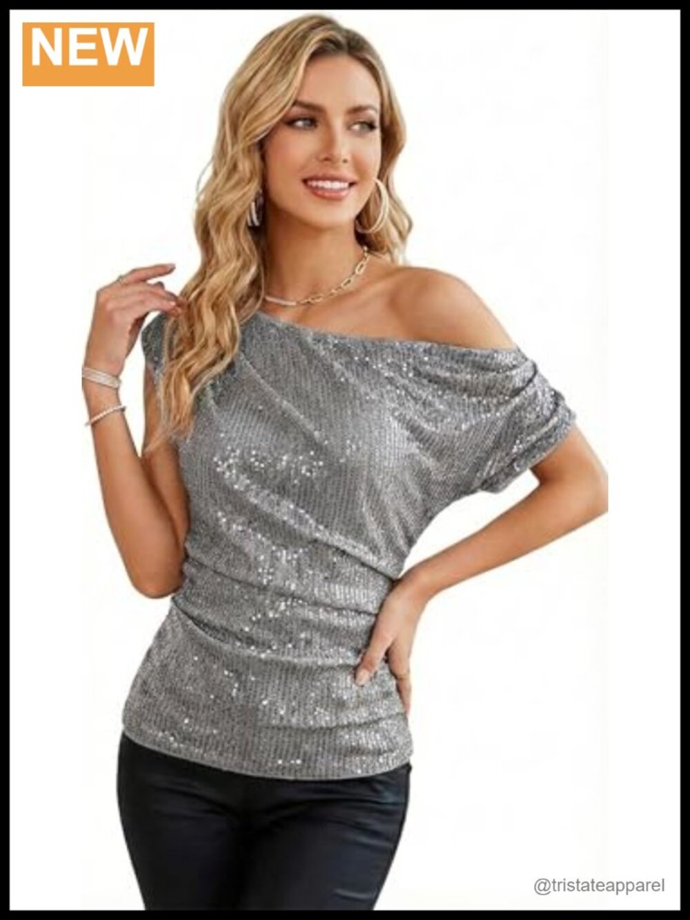 Women's Off Shoulder Sequin Top Sparkly Glitter One Shoulder Blouse Party